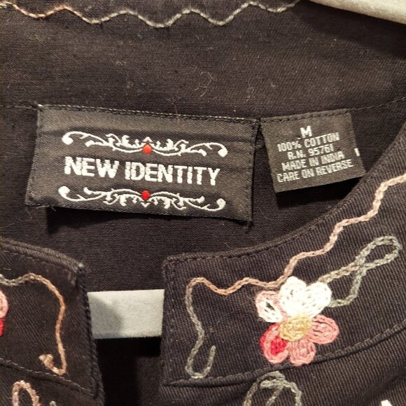 New Identity Jacket Womens M Black Floral Embroidery Artsy Art T Wear Boho retro - Picture 8 of 10
